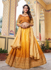 Rubbed Mukesh Cin Allover Lehenga in Mustard